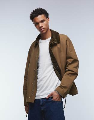 Asos Design Barn Jacket With Cord Collar In Neutral