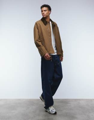 Asos Design Barn Jacket With Cord Collar In Neutral