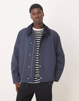 Asos Design Barn Jacket With Cord Collar In Blue