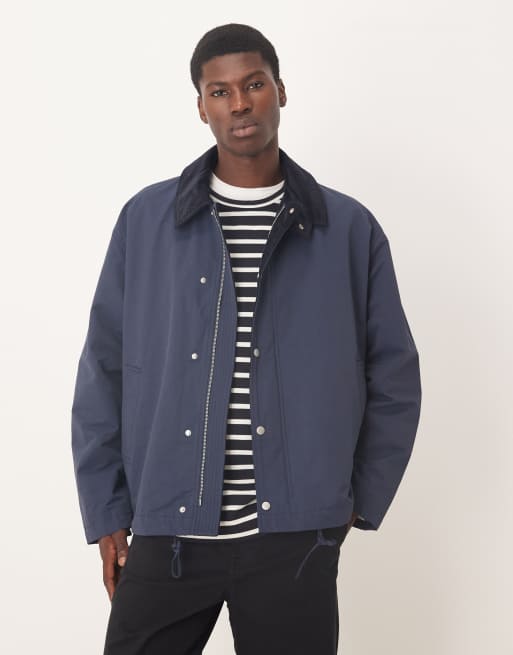 ASOS DESIGN barn jacket with cord collar in navy