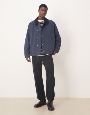 Asos Design Barn Jacket With Cord Collar In Blue