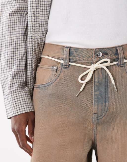 ASOS DESIGN – Bärnstensfärgade, lediga jeansshorts med knytband , 3 av 5
