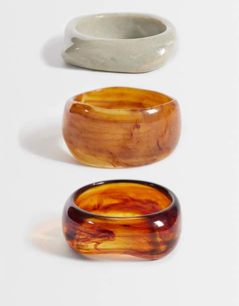 ASOS DESIGN – Bärnstensfärgade och bruna armband i harts, 3-pack - view 1