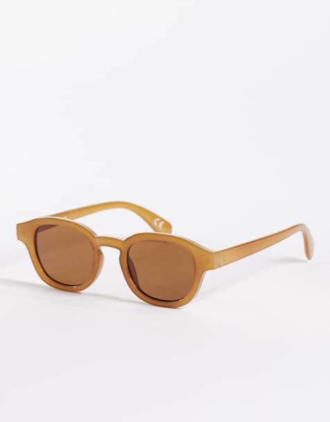 ASOS DESIGN – Bärnstensgula, runda solglasögon med bruna glas - view 1
