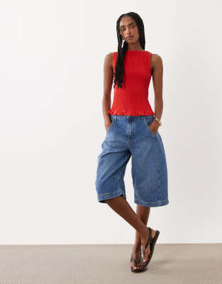 Asos Design Barrel Bermuda Short In Blue
