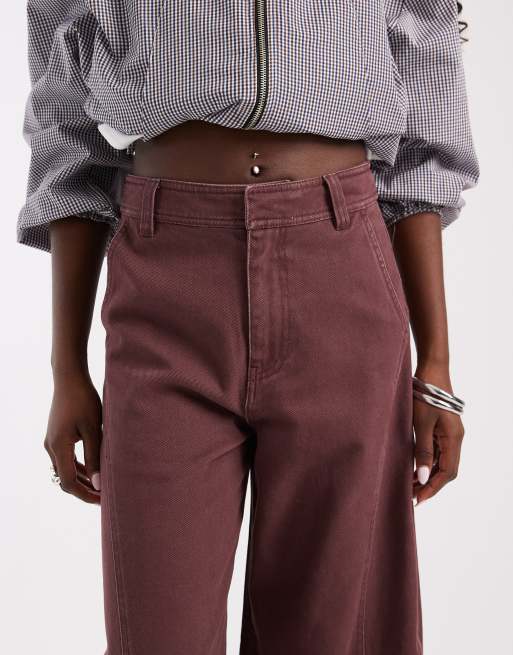 ASOS DESIGN barrel-bukser med sidedetalje i burgundy, 4 af 5