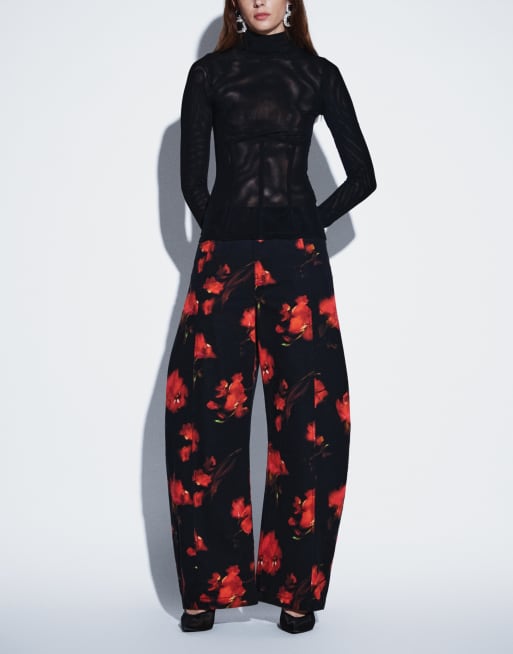 ASOS DESIGN barrel-bukser med sløjfe og sort blomstermønster, 5 af 5