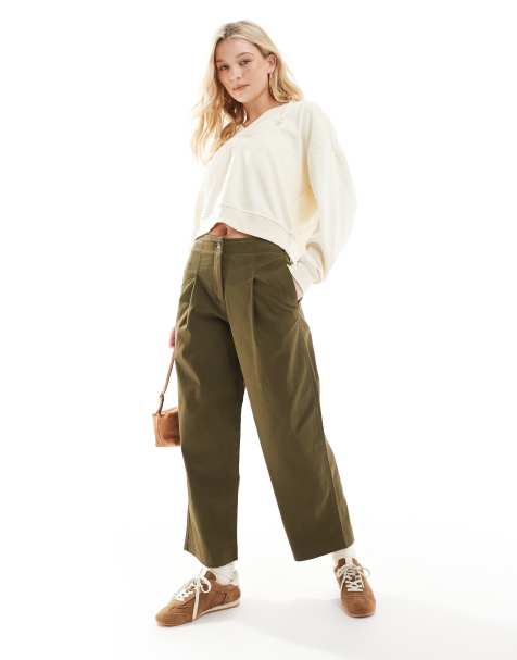 ASOS DESIGN – Barrel-Chinohose in Khaki mit schlichtem Bund - view 1