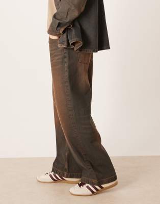 Asos Design Barrel Fit Jeans In Brown