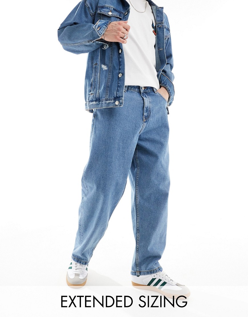 Asos Design Barrel Fit Jeans In Light Wash Blue