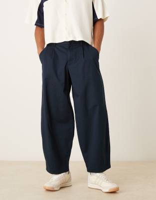 ASOS DESIGN barrel fit pants with elastic waist in navy