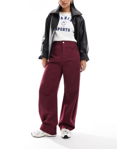 ASOS DESIGN barrel jean in burgundy - view 1