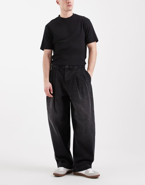 ASOS DESIGN barrel jeans in black with pleats