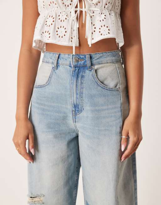 ASOS DESIGN – Barrel-Jeans in Blau mit hohem Bund und Patchwork-Design, 5 von 5