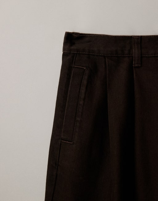 ASOS DESIGN barrel jeans in brown with pleats, 7 of 7