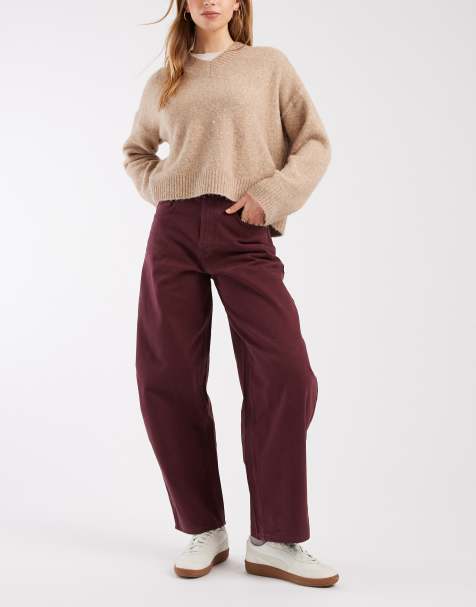 ASOS DESIGN – Barrel-Jeans in Burgunderrot mit hohem Bund - view 1