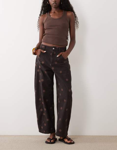 ASOS DESIGN barrel jeans in chocolate polka dot