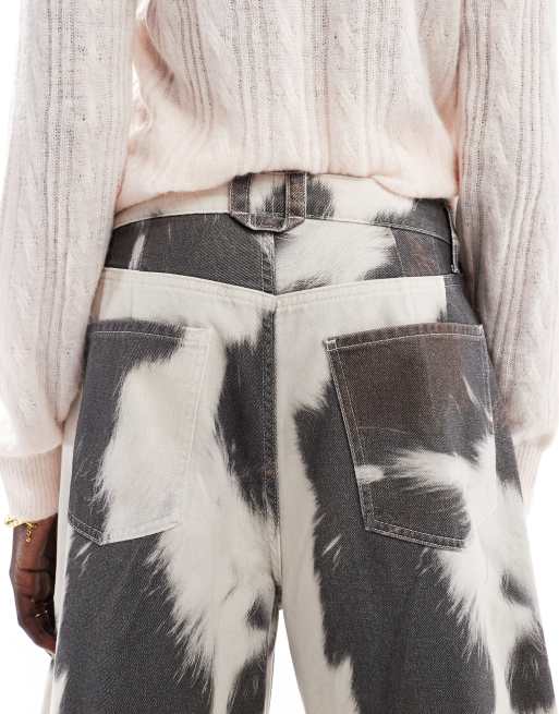 ASOS DESIGN barrel jeans in cow print, 4 of 5