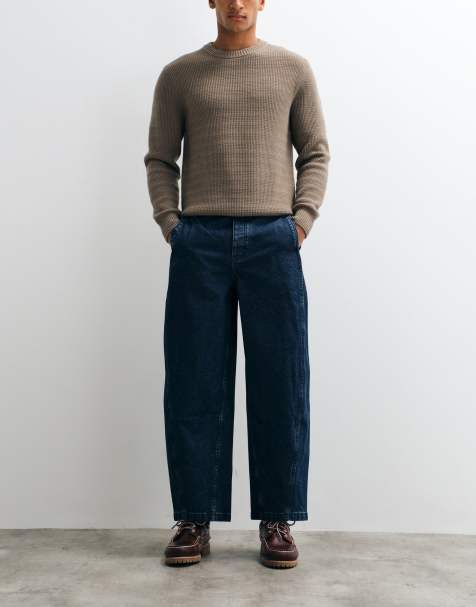 ASOS DESIGN barrel jeans in dark wash blue with stitch detailing - view 1