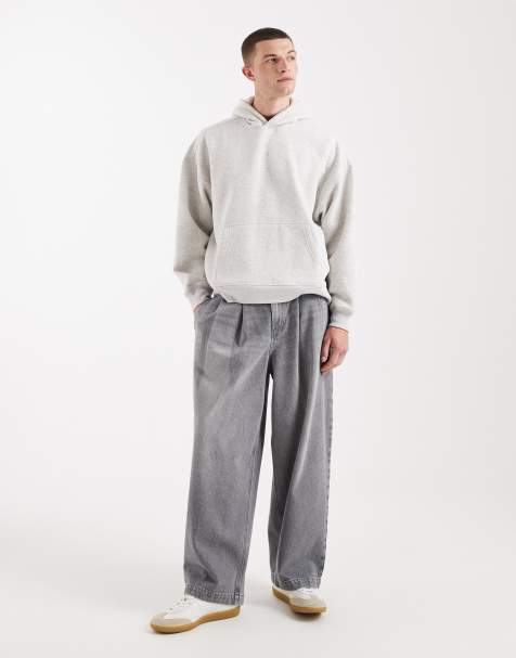 ASOS DESIGN – Barrel-Jeans in Grau mit Bundfalten - view 1