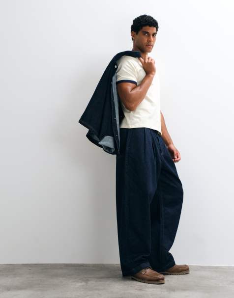 ASOS DESIGN barrel jeans in indigo with pleats - view 1