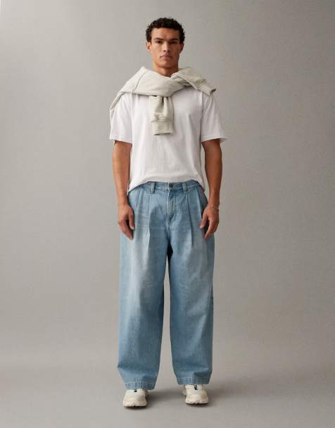 ASOS DESIGN barrel jeans in light wash blue with pleats