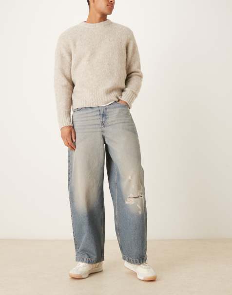 ASOS DESIGN barrel jeans in light wash blue with tint and rips - view 1