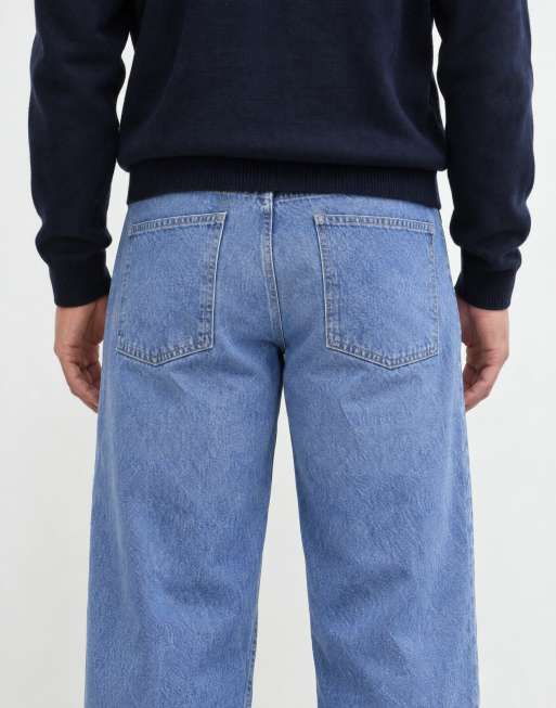 ASOS DESIGN barrel jeans in mid wash blue with pocket detail, 9 of 9