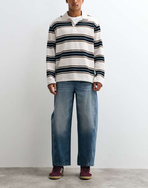 ASOS DESIGN barrel jeans in mid wash blue with stitch detailing - view 1