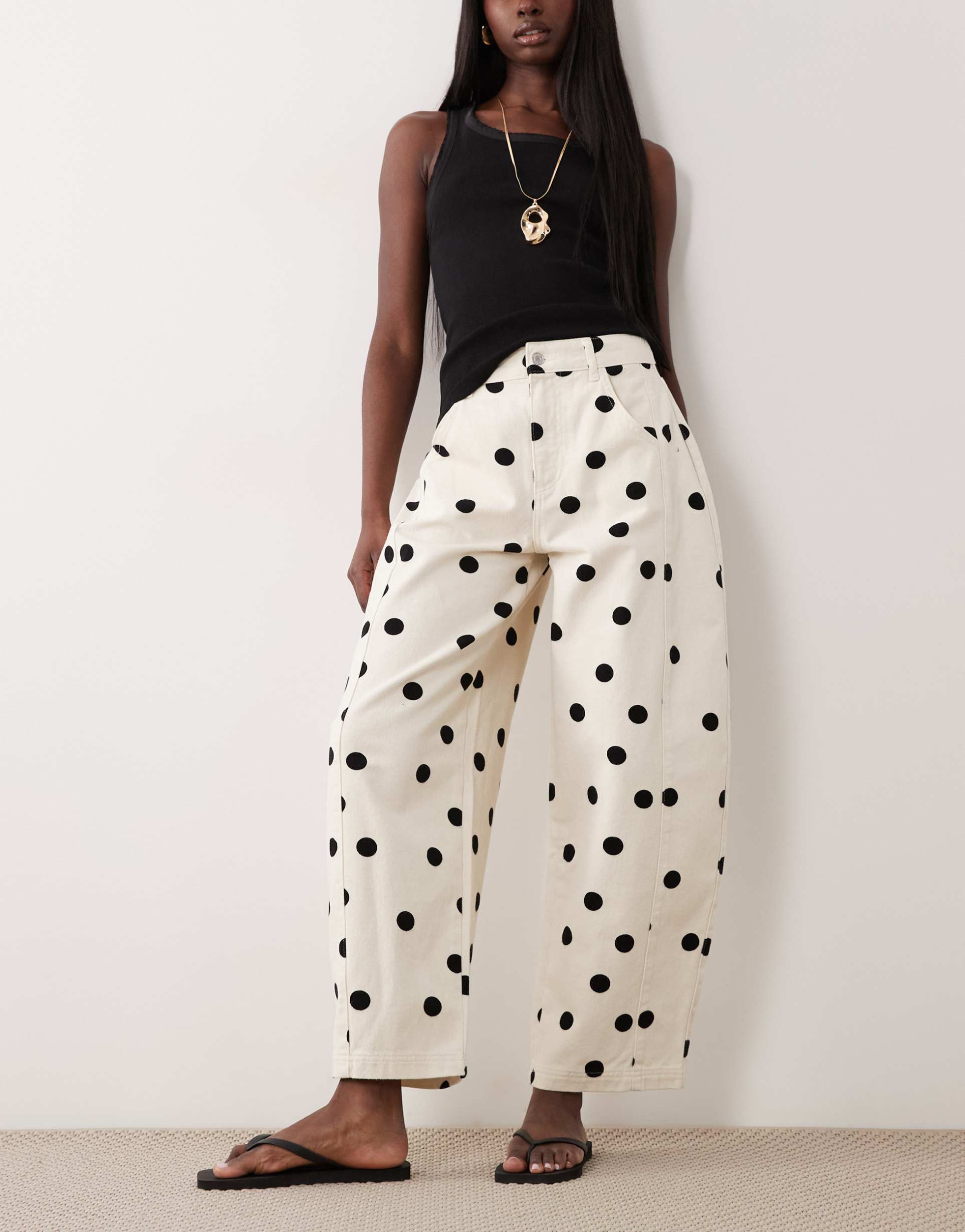 asos design barrel jeans in polka dot