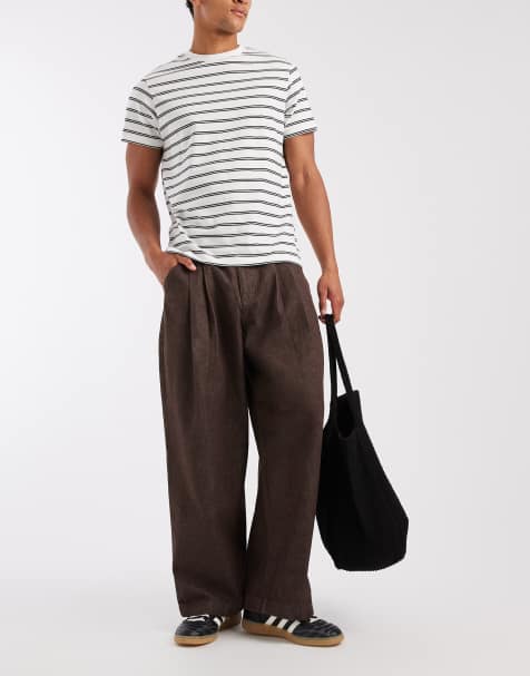 ASOS DESIGN – Barrel-Jeans in Raw-Braun mit Bundfalten - view 1