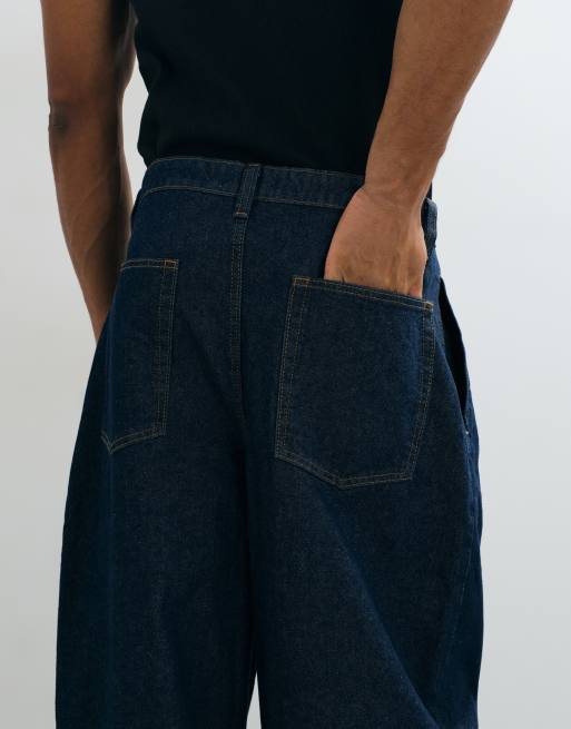 ASOS DESIGN barrel jeans in raw indigo denim with pleats, 3 of 5