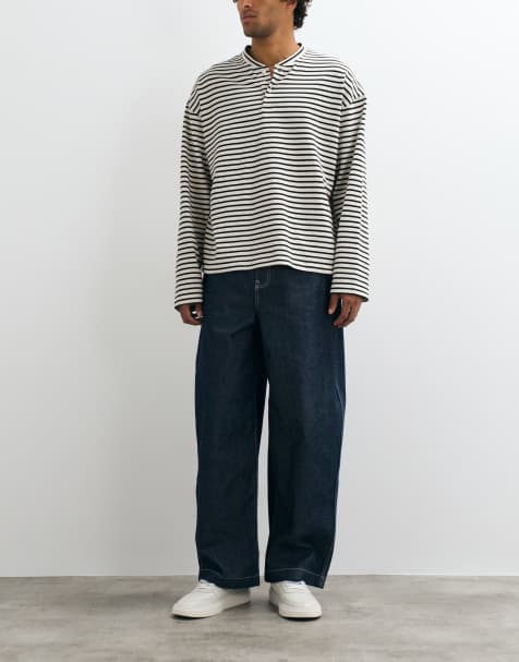 ASOS DESIGN barrel jeans in raw indigo with embroidery and contrast stitch - view 1