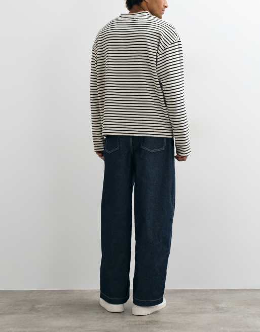 ASOS DESIGN barrel jeans in raw indigo with embroidery and contrast stitch, 2 of 5