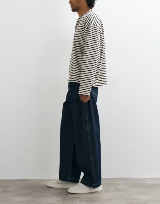 ASOS DESIGN barrel jeans in raw indigo with embroidery and contrast stitch, 3 of 5