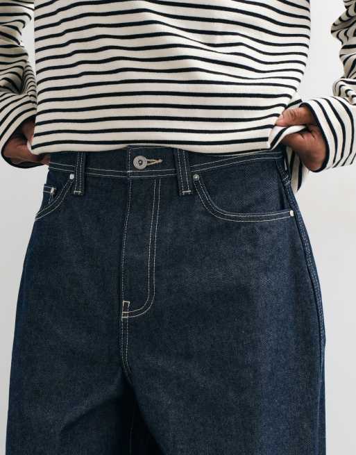 ASOS DESIGN barrel jeans in raw indigo with embroidery and contrast stitch, 5 of 5