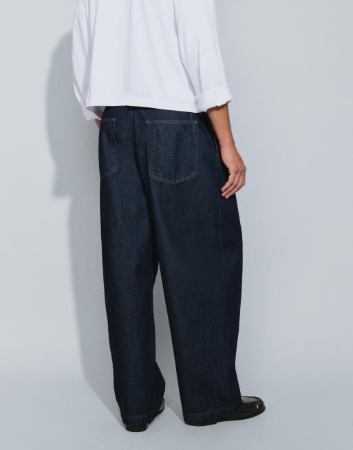 ASOS DESIGN barrel jeans in raw wash with pleats, 2 of 5