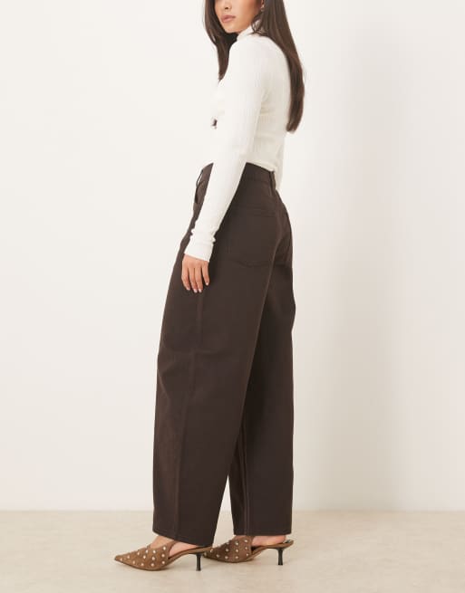 ASOS DESIGN high waist barrel jeans in chocolate