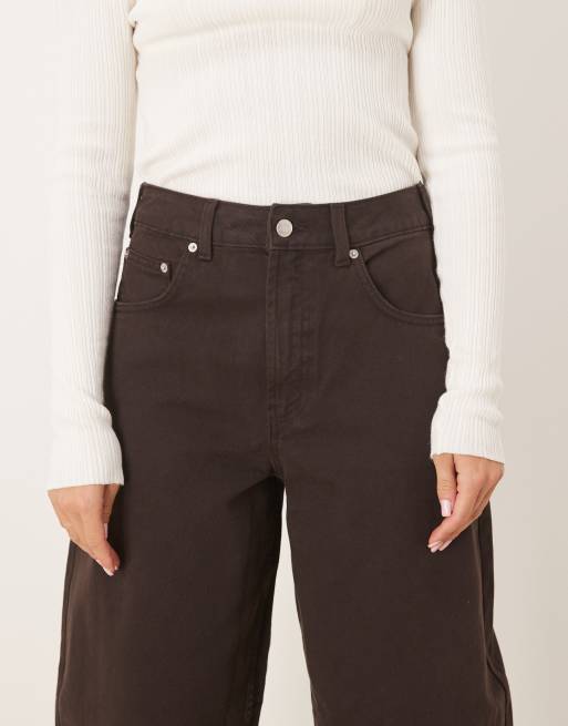 ASOS DESIGN high waist barrel jeans in chocolate