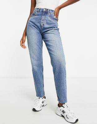 ASOS DESIGN - Barrel-Jeans in Stonewash-Optik-Blau