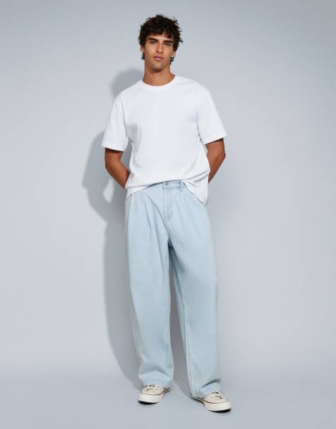 ASOS DESIGN – Barrel-Jeans in verwaschenem Hellblau mit Bundfalten - view 1