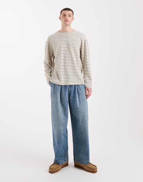 ASOS DESIGN – Barrel-Jeans in verwaschenem Mittelblau mit Bundfalten - view 1