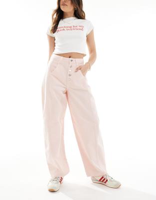 ASOS DESIGN - Barrel-Jeans in verwaschenem Rosa mit hohem Bund