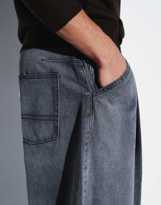 ASOS DESIGN barrel jeans in washed gray with pleats, 3 of 5