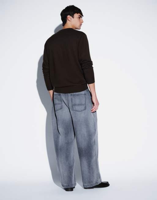 ASOS DESIGN barrel jeans in washed gray with pleats, 4 of 5