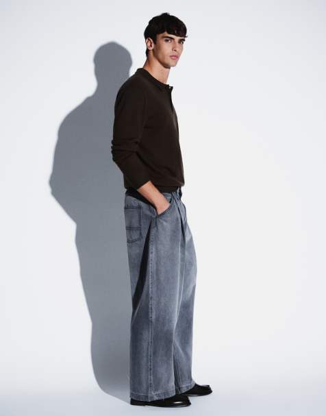 ASOS DESIGN barrel jeans in washed grey with pleats - view 1