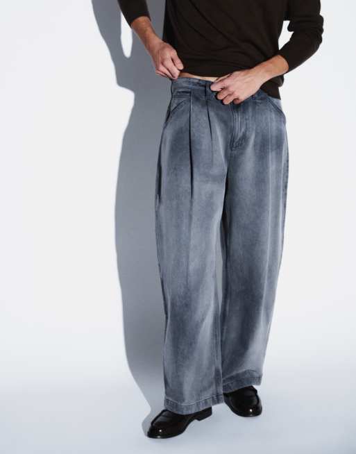 ASOS DESIGN barrel jeans in washed grey with pleats, 2 of 5