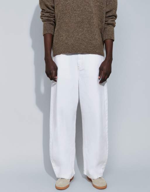 ASOS DESIGN barrel jeans in white with contrast beige stitch, 2 of 9