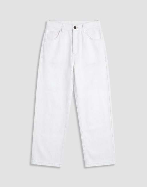 ASOS DESIGN barrel jeans in white with contrast beige stitch, 6 of 9