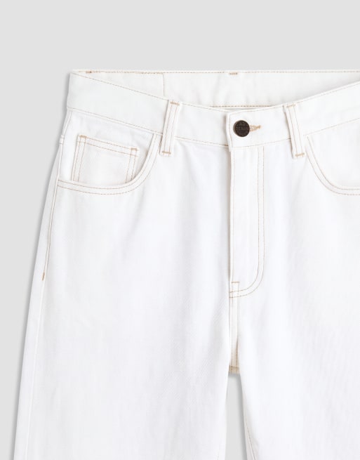 ASOS DESIGN barrel jeans in white with contrast beige stitch, 9 of 9